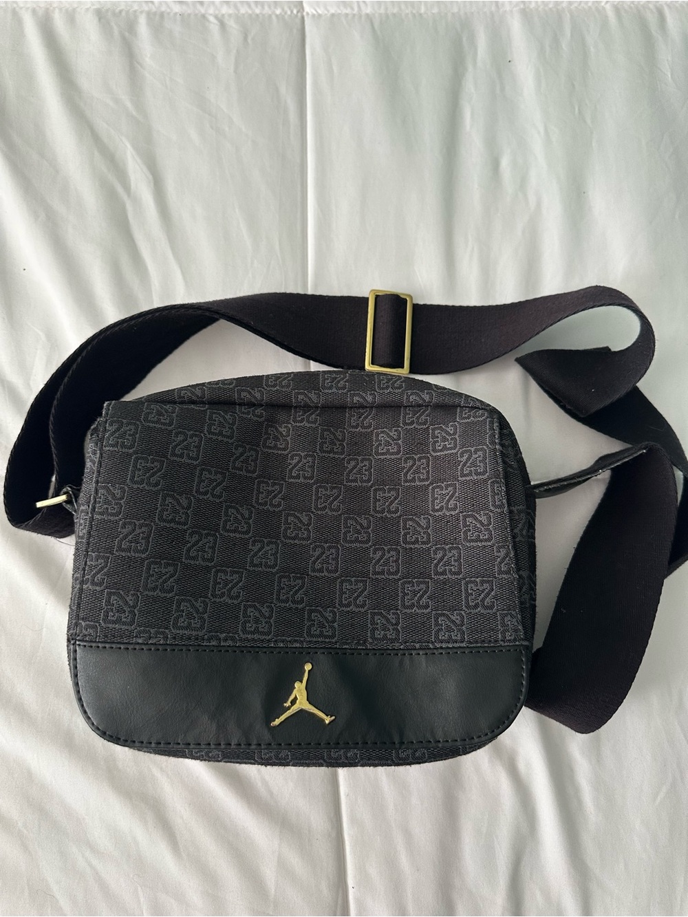 Jordan Black Messenger Bag with Gold Jumpman